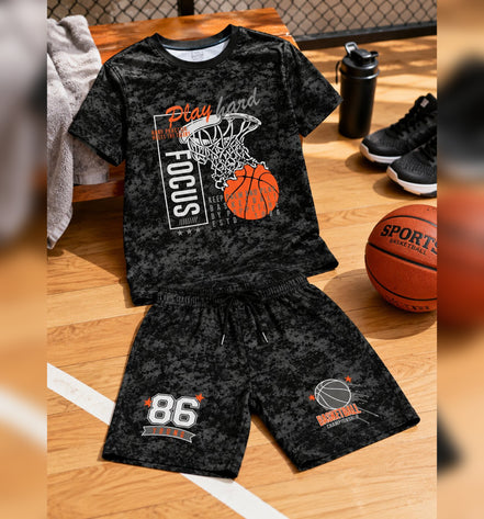 Boys Play Hard Basketball Printed Co-Ord Set
