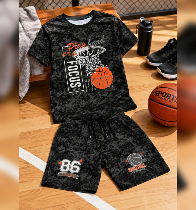 Boys Play Hard Basketball Printed Co-Ord Set