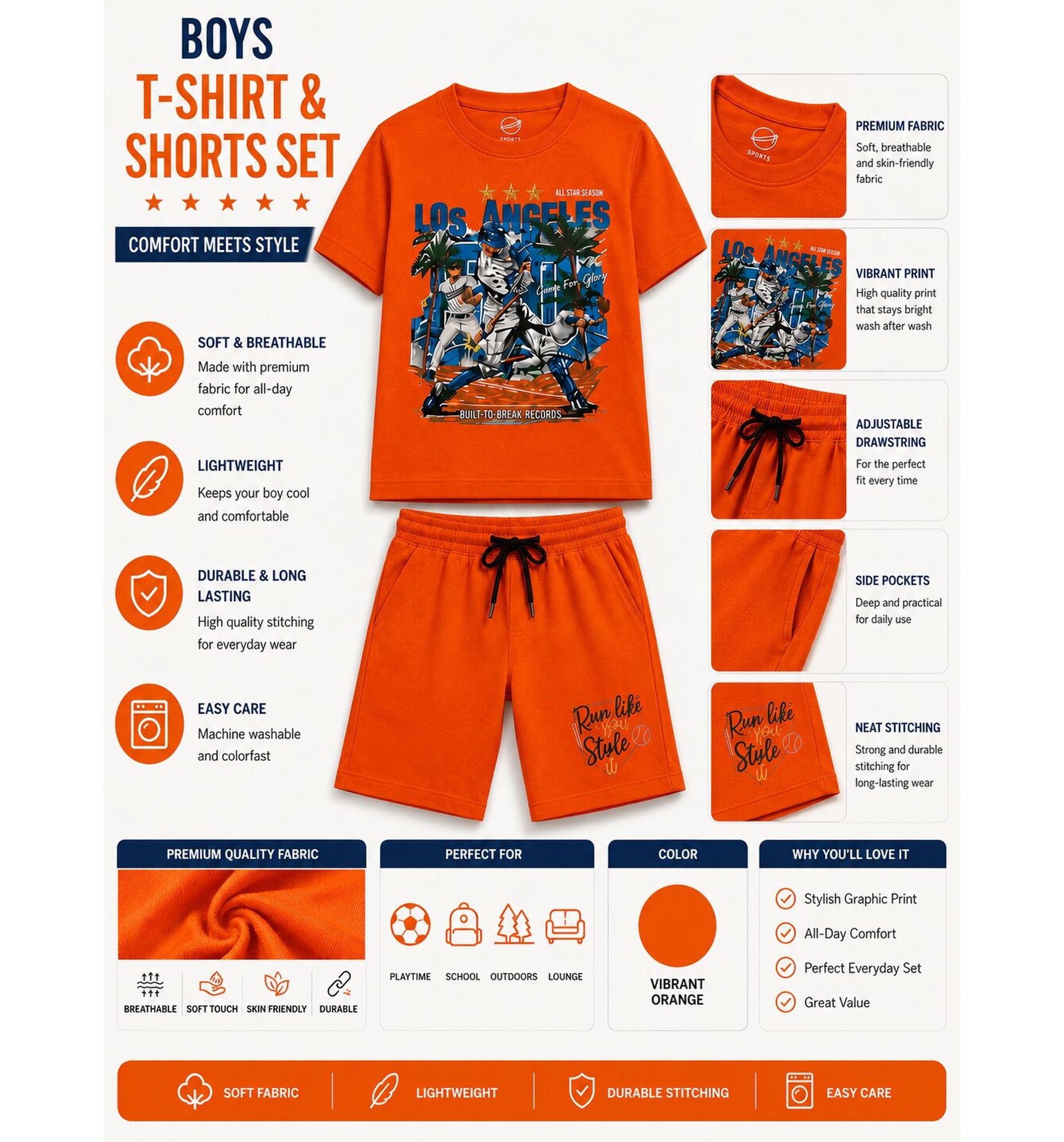 Boys Los Angeles Graphic Co-ord Set – Orange