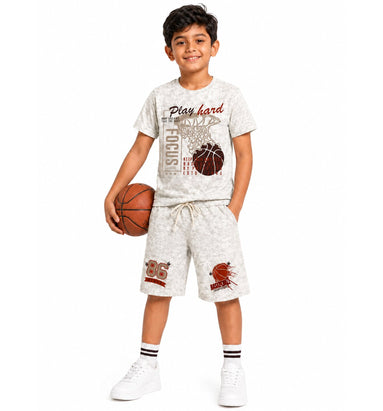 Boys Play Hard Basketball Printed Co-Ord Set