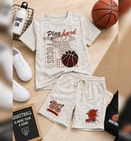 Boys Play Hard Basketball Printed Co-Ord Set
