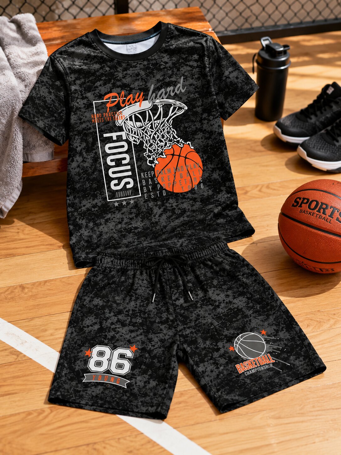 Boys Printed T-Shirt & Shorts Co-Ord Set