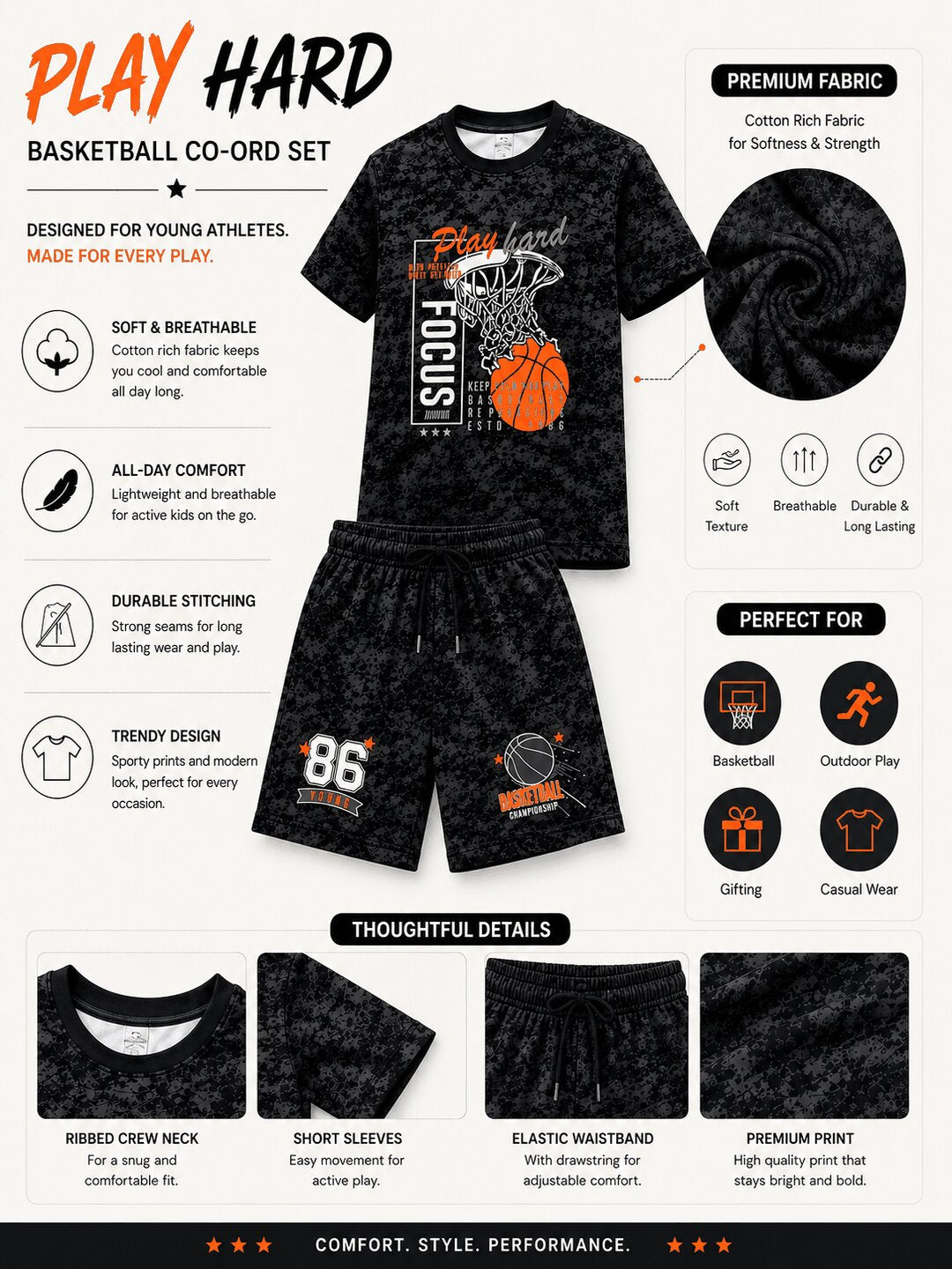 Boys Printed T-Shirt & Shorts Co-Ord Set
