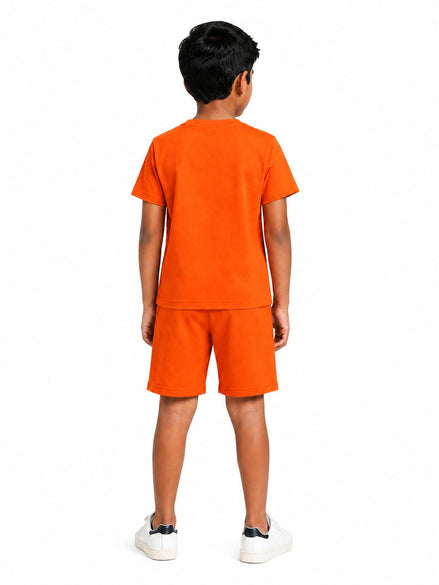 Boys Orange Printed T-Shirt & Shorts Co-Ord Set