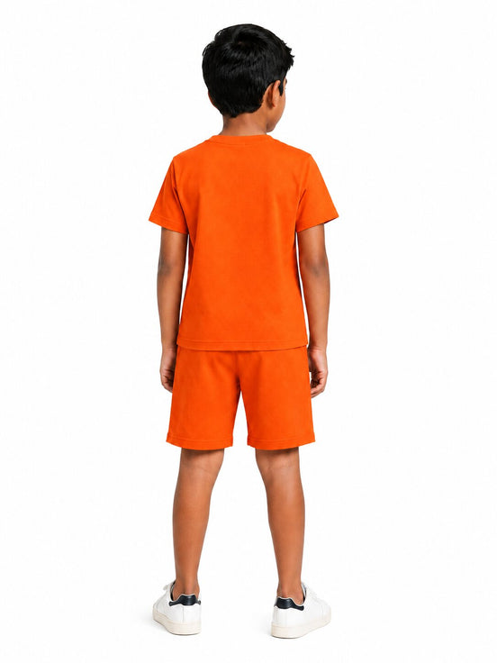 Boys Orange Printed T-Shirt & Shorts Co-Ord Set