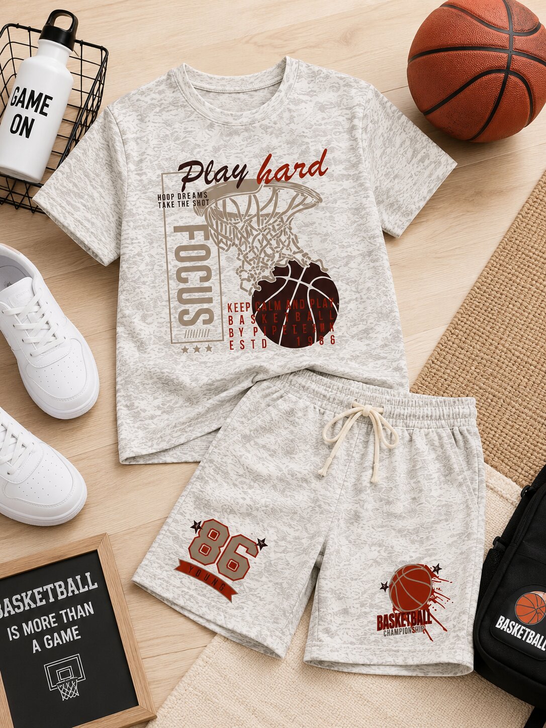 Boys Printed T-Shirt & Shorts Co-Ord Set