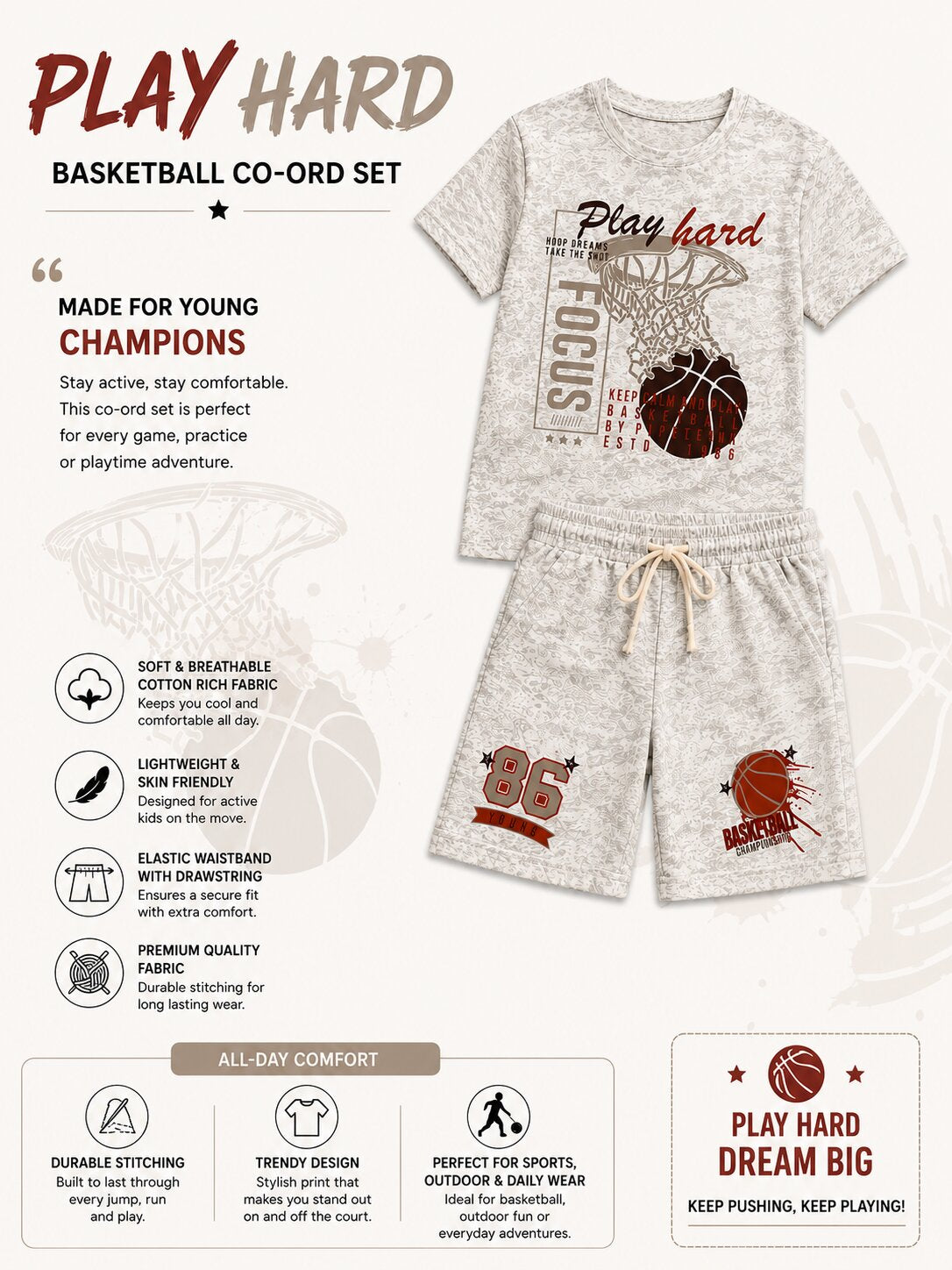 Boys Printed T-Shirt & Shorts Co-Ord Set