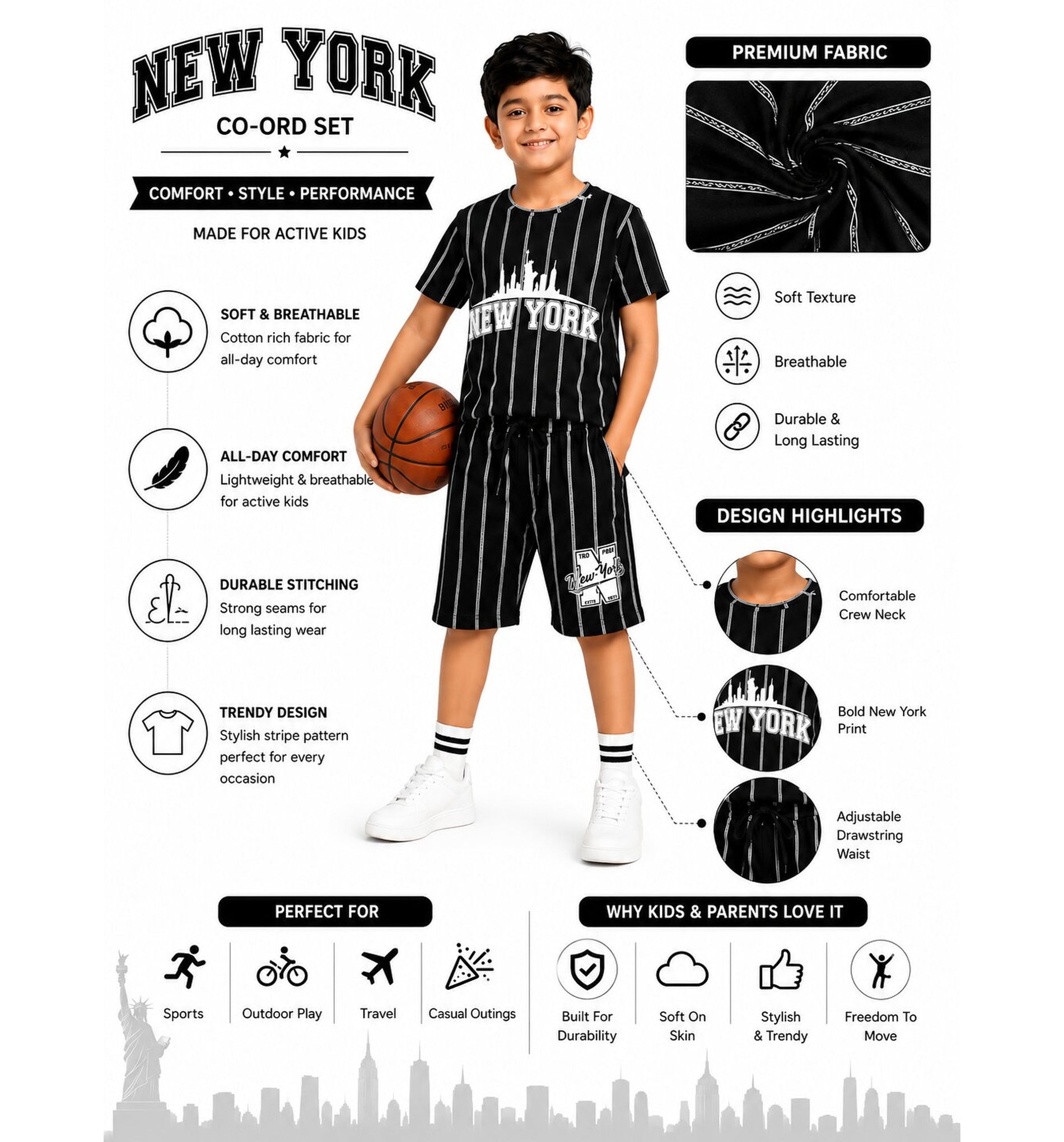 Boys New York Striped Co-ord Set