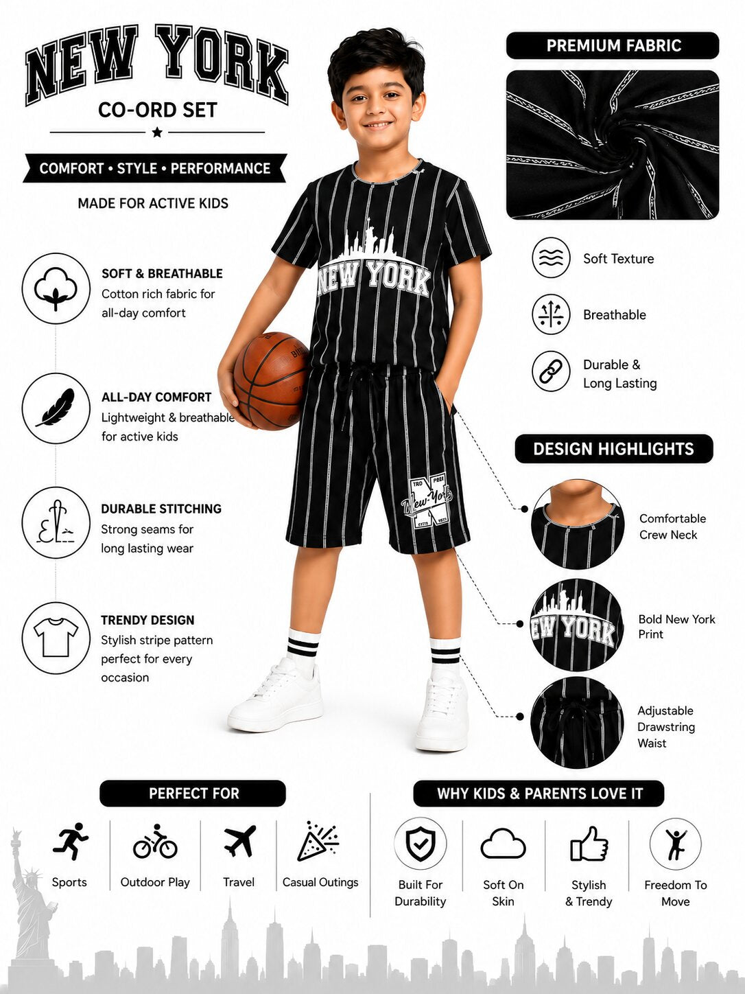 Boys Printed Regular Fit T-Shirt & Shorts Co-Ord Set