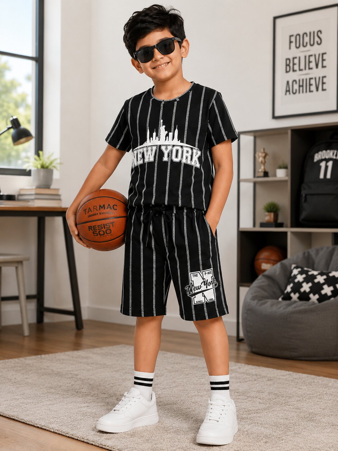 Boys Printed Regular Fit T-Shirt & Shorts Co-Ord Set