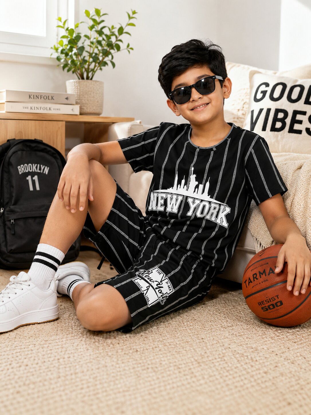 Boys Printed Regular Fit T-Shirt & Shorts Co-Ord Set