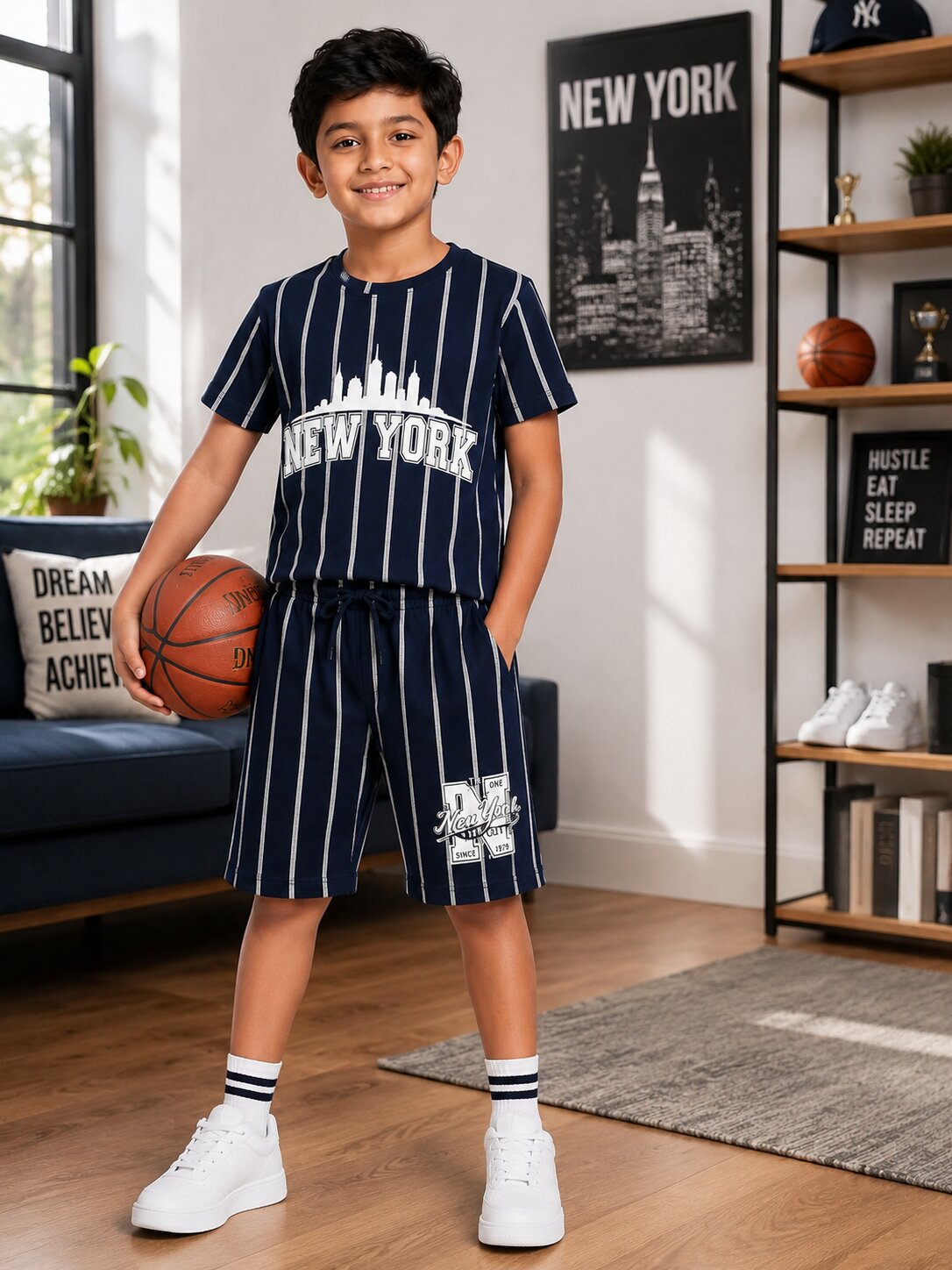 Boys Printed Regular Fit T-Shirt & Shorts Co-Ord Set
