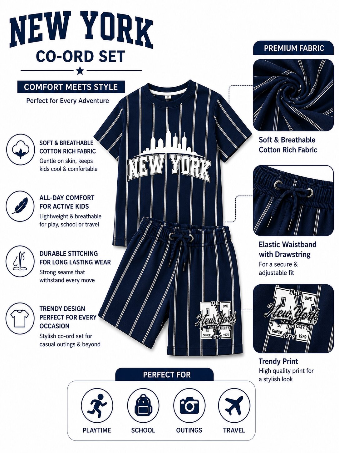 Boys Printed Regular Fit T-Shirt & Shorts Co-Ord Set