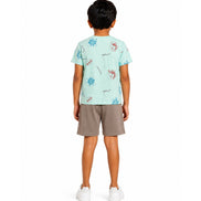 Boys Game On Printed Co-ord Set – Mint Green & Brown