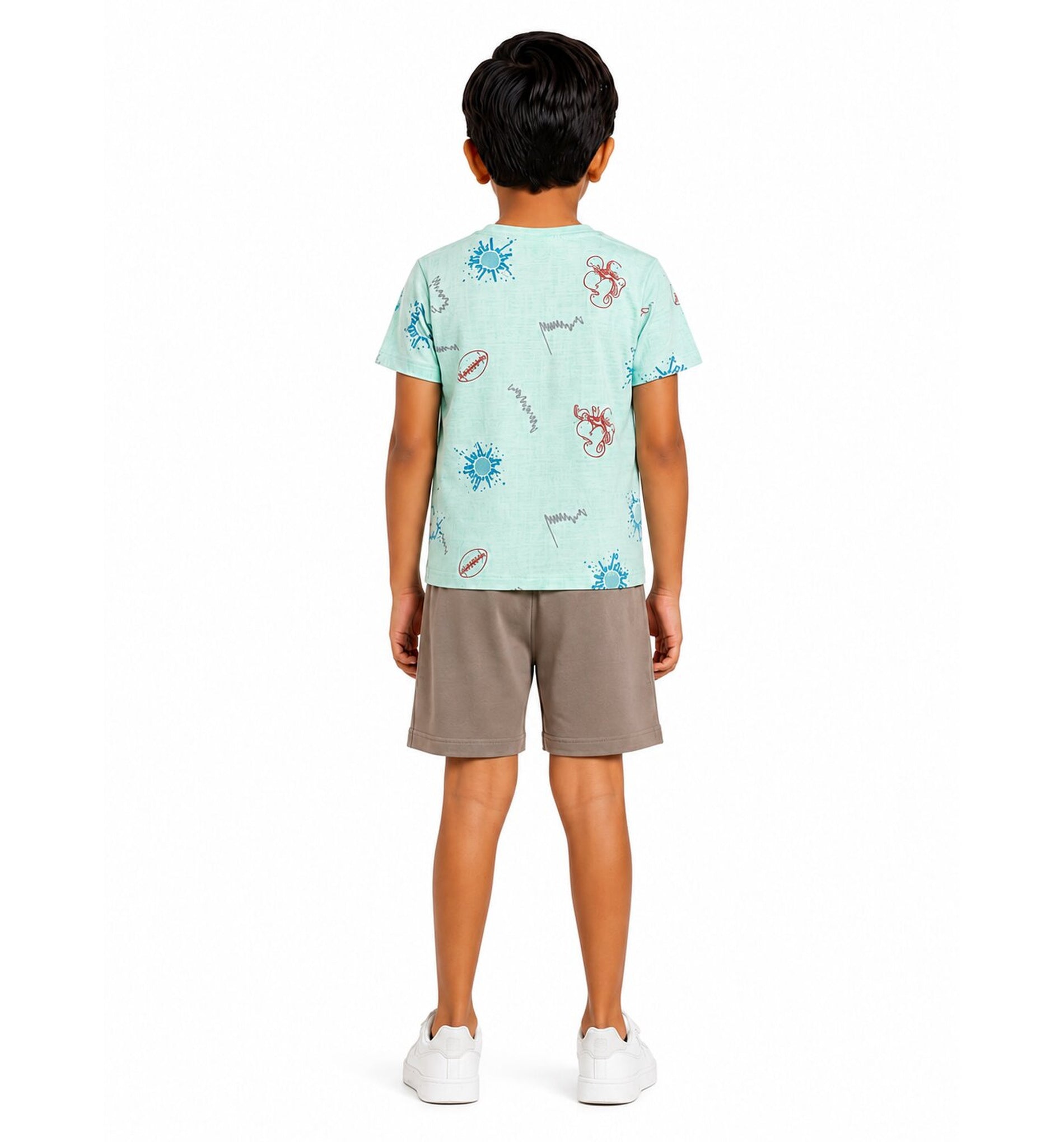 Boys Game On Printed Co-ord Set – Mint Green & Brown