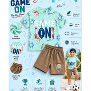 Boys Game On Printed Co-ord Set – Mint Green & Brown