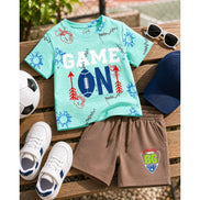 Boys Game On Printed Co-ord Set – Mint Green & Brown