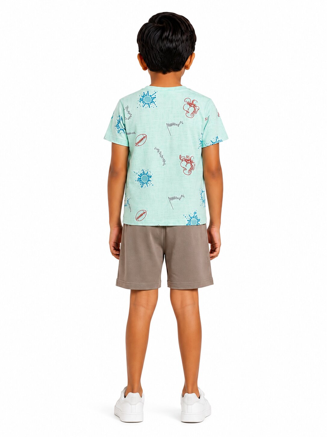 Boys Mint Printed T-Shirt & Shorts Co-Ord Set