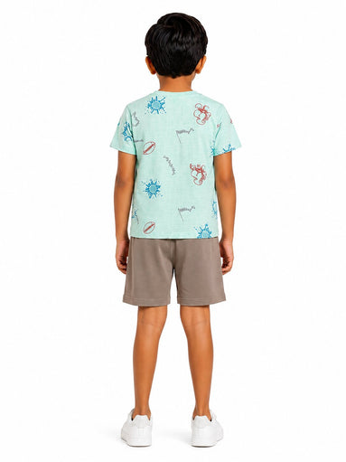 Boys Mint Printed T-Shirt & Shorts Co-Ord Set