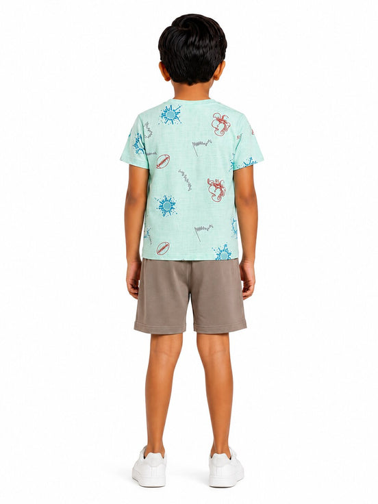Boys Mint Printed T-Shirt & Shorts Co-Ord Set