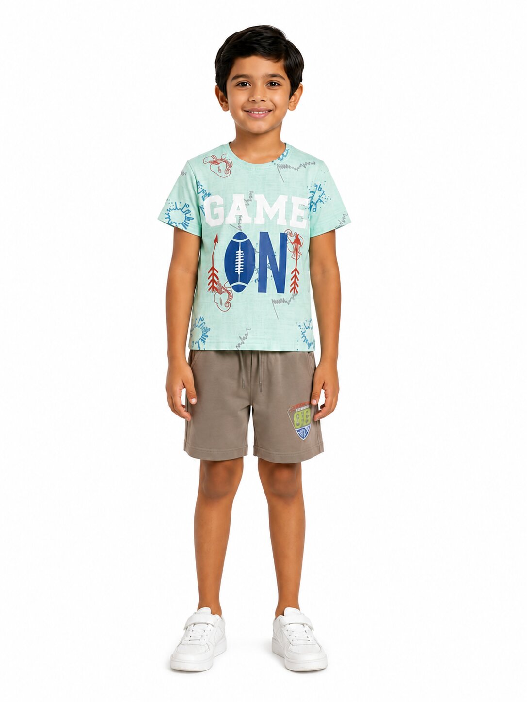 Boys Mint Printed T-Shirt & Shorts Co-Ord Set
