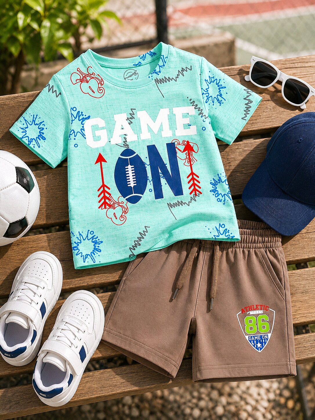 Boys Mint Printed T-Shirt & Shorts Co-Ord Set