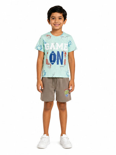Boys Mint Printed T-Shirt & Shorts Co-Ord Set