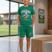 Boys Green Printed T-Shirt & Shorts Co-Ord Set
