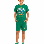 Boys Green Printed T-Shirt & Shorts Co-Ord Set