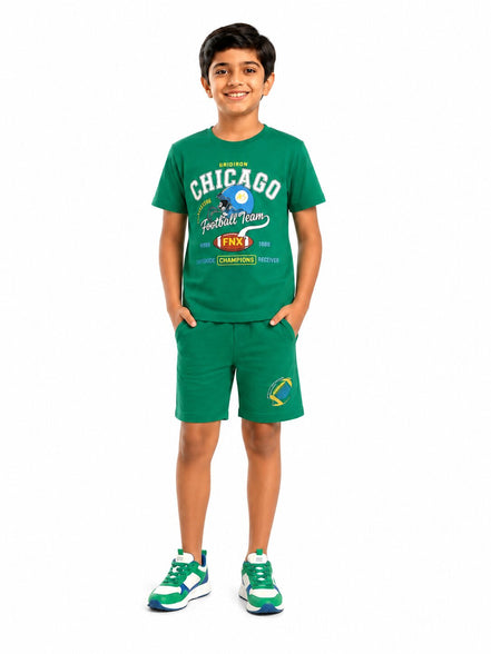 Boys Green Printed T-Shirt & Shorts Co-Ord Set
