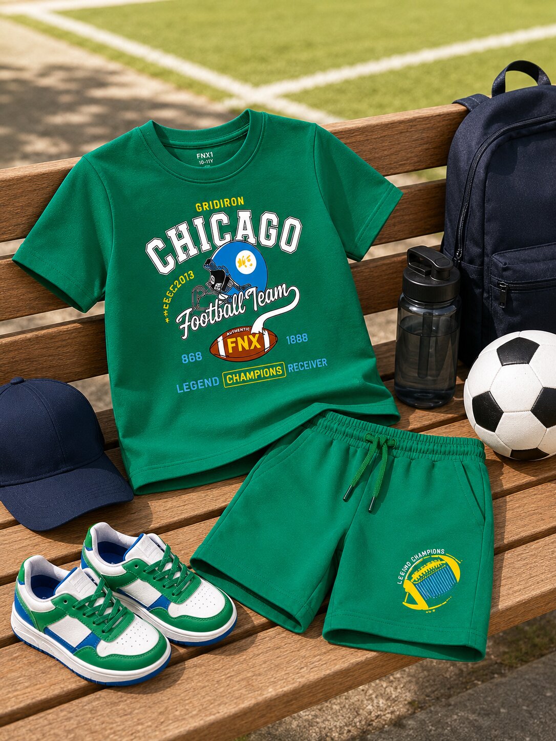 Boys Green Printed T-Shirt & Shorts Co-Ord Set