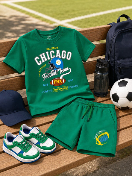 Boys Green Printed T-Shirt & Shorts Co-Ord Set