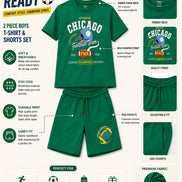 Boys Green Printed T-Shirt & Shorts Co-Ord Set