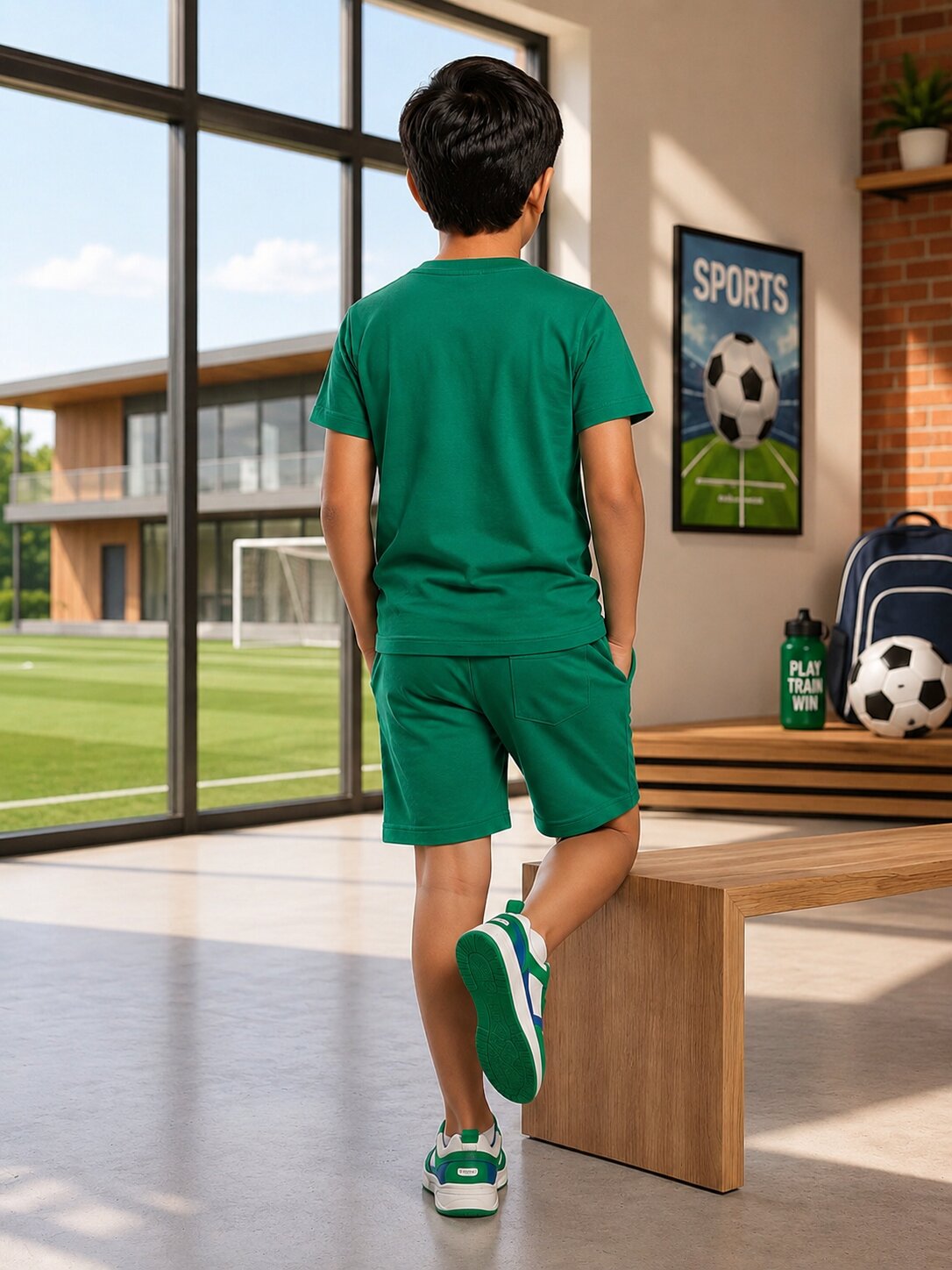 Boys Green Printed T-Shirt & Shorts Co-Ord Set