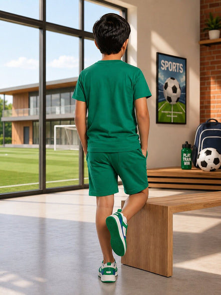 Boys Green Printed T-Shirt & Shorts Co-Ord Set