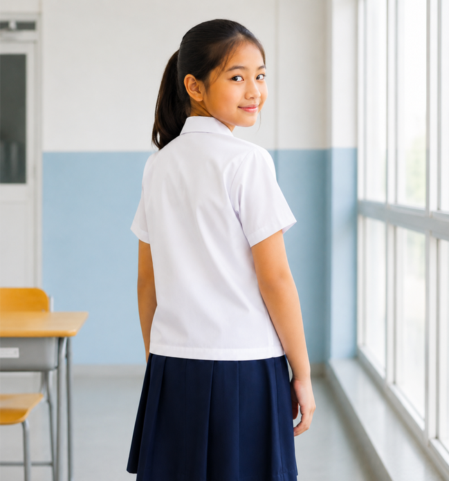White Short-Sleeve School Uniform Top