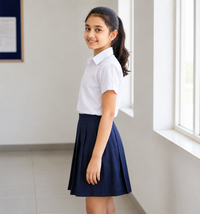 White Short-Sleeve School Uniform Top