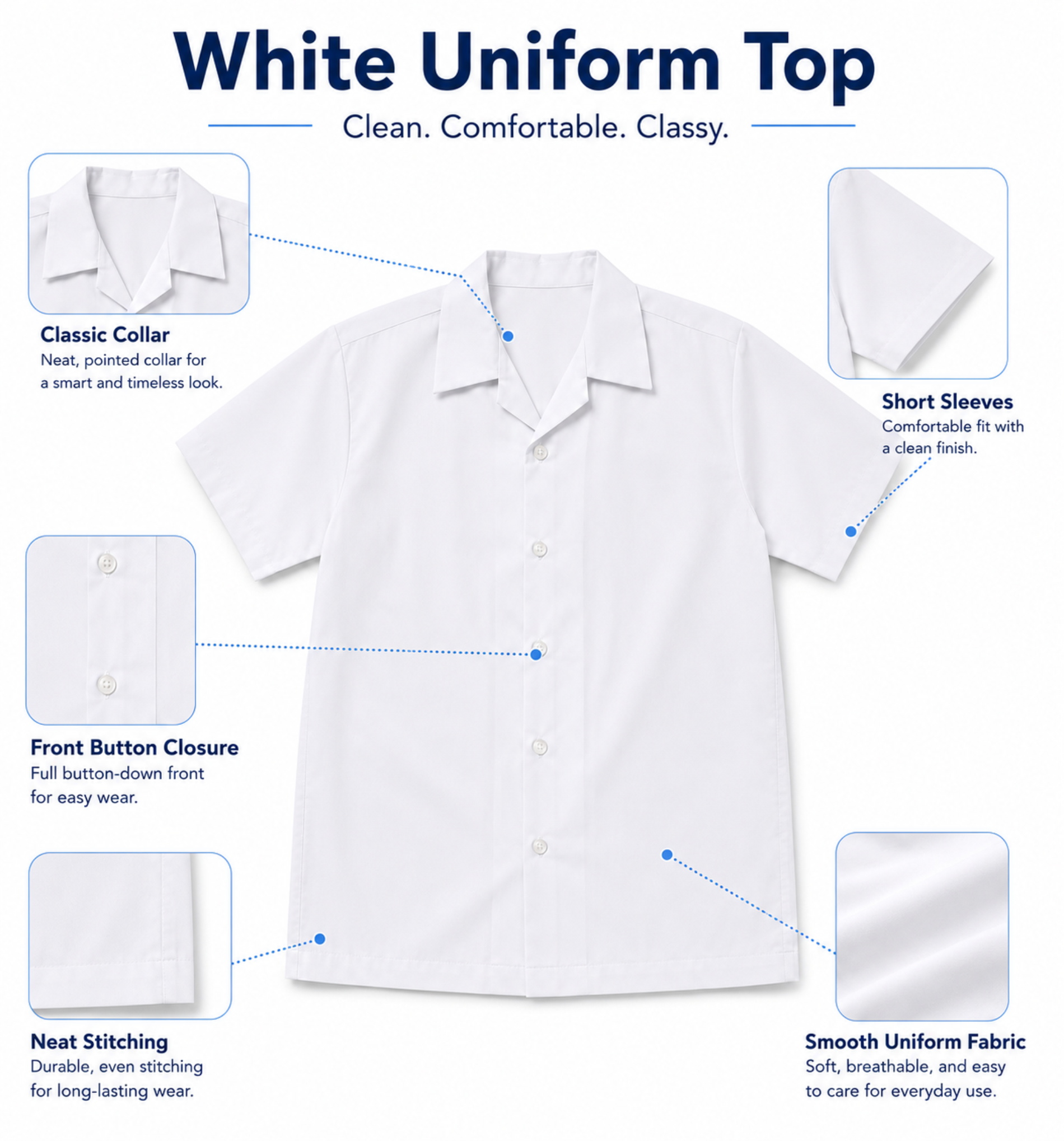 White Short-Sleeve School Uniform Top