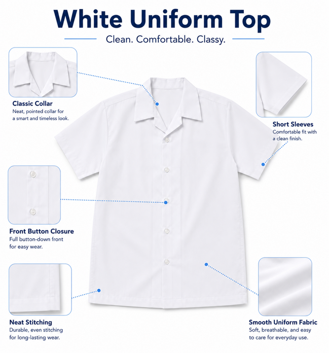 White Short-Sleeve School Uniform Top