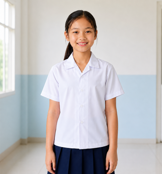 White Short-Sleeve School Uniform Top
