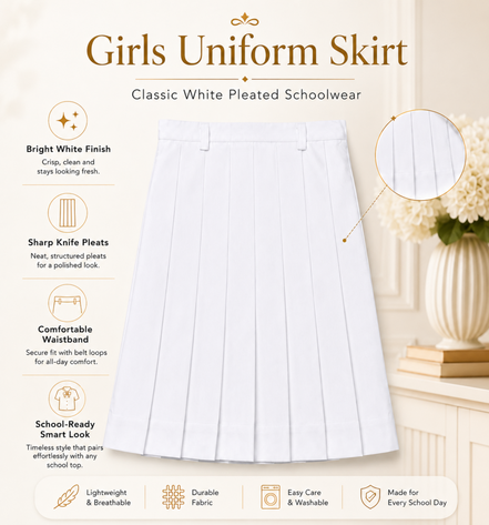 White Pleated School Uniform Skirt