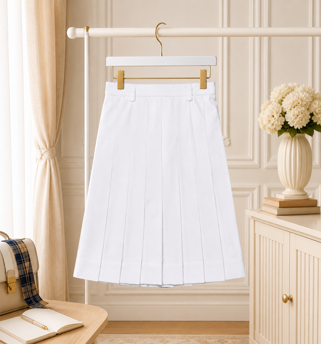 White Pleated School Uniform Skirt