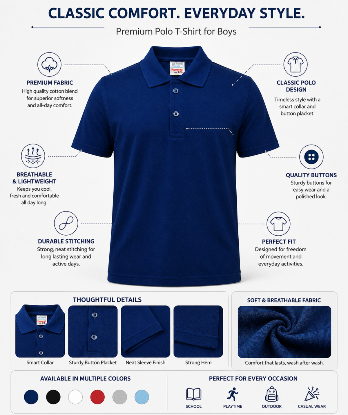 Navy Blue Polo Uniform T-Shirt
