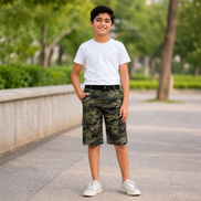 Boys’ Camouflage Cargo Bermuda Shorts with Belt