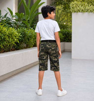 Boys’ Camouflage Cargo Bermuda Shorts with Belt