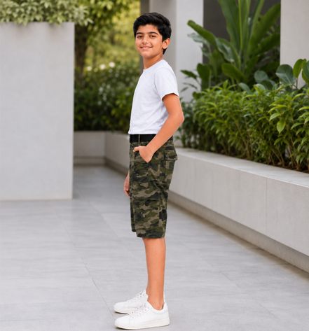 Boys’ Camouflage Cargo Bermuda Shorts with Belt