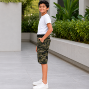 Boys’ Camouflage Cargo Bermuda Shorts with Belt
