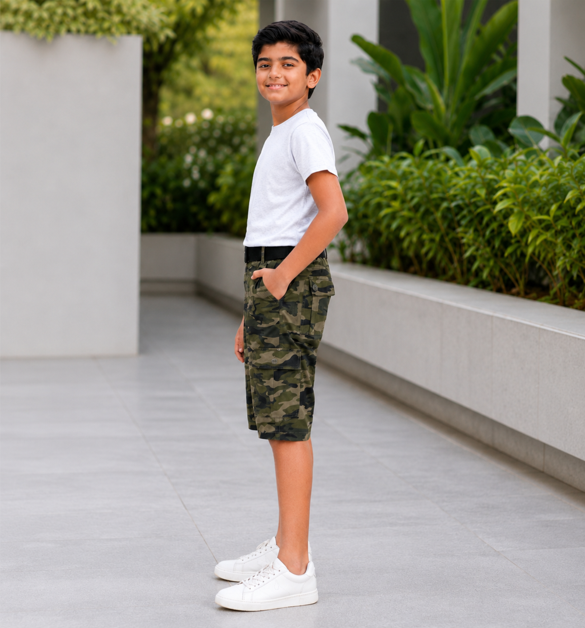 Boys’ Camouflage Cargo Bermuda Shorts with Belt