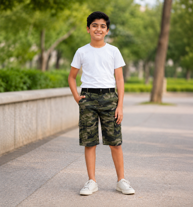 Boys’ Camouflage Cargo Bermuda Shorts with Belt