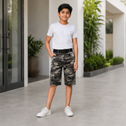Boys’ Camouflage Cargo Bermuda Shorts with Belt
